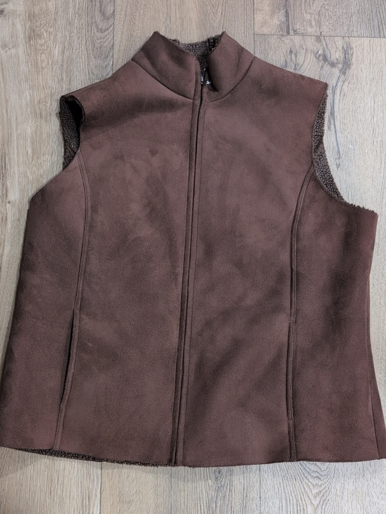 Lands' End Jackets & Blazers - Lands' End Women's Brown Faux-Suede Shearling Vest